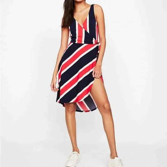 Express | Dresses | Red White And Blue Express Faux Wrap Dress Size Large |  Poshmark